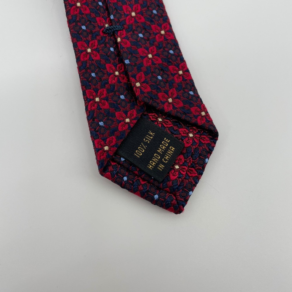 Jos. A. Bank Signature Gold Tie Men's Red Navy Blue Floral Silk Medallion - Picture 3 of 4